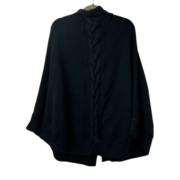 Ugg Womens XS/S Cape Poncho Black Cable Knit Sweater Arm Holes Pockets Oversized - Picture 2 of 14